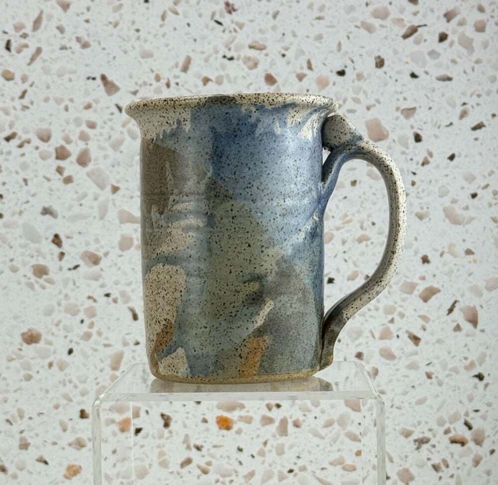 Handmade Pottery Mug Earth Shades 5” tall blue cream green